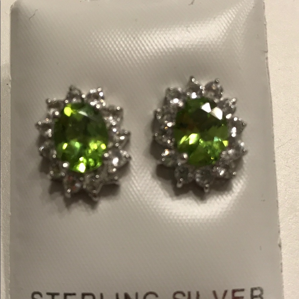 Oval sterling silver peridot earrings